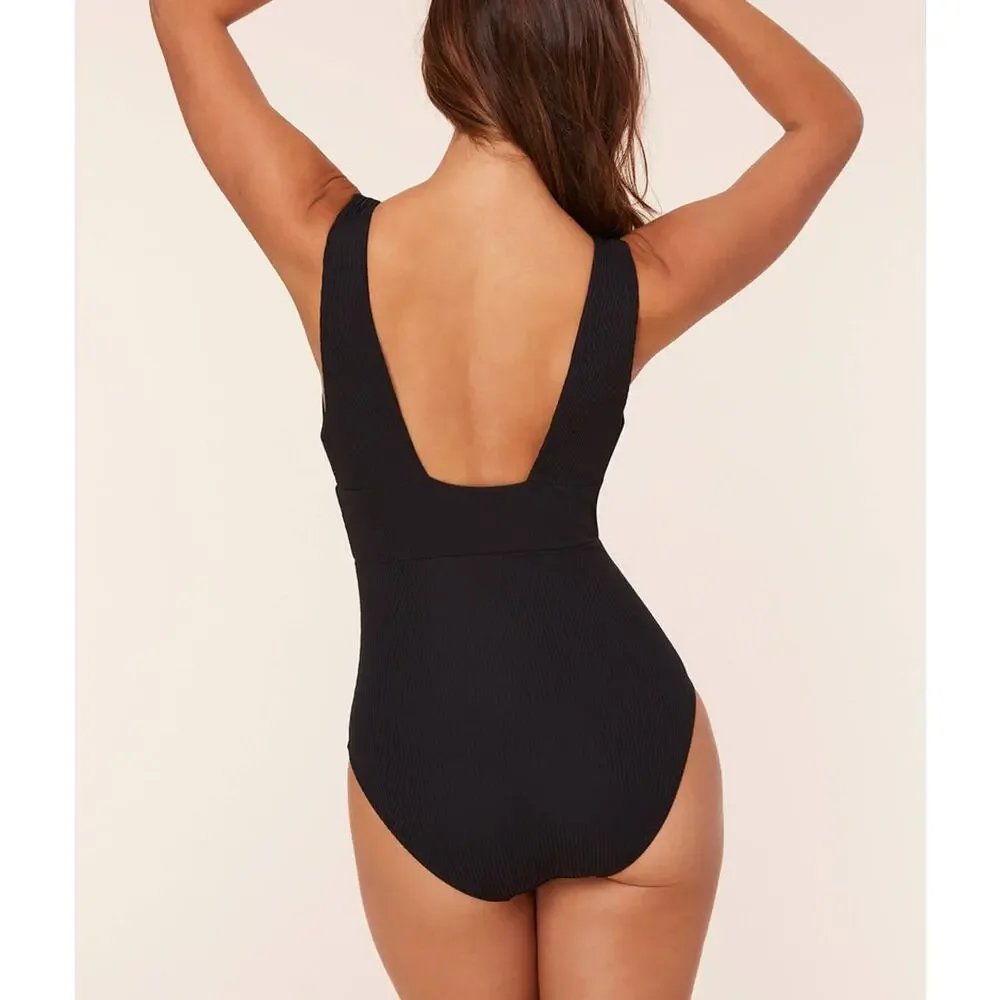 Andie Swim The Mykonos Ribbed One Piece in Black Small Tall NWT
